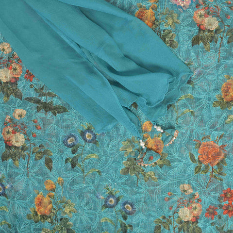Curalean Green Hand Painted Doriya Unstitched Suit Set