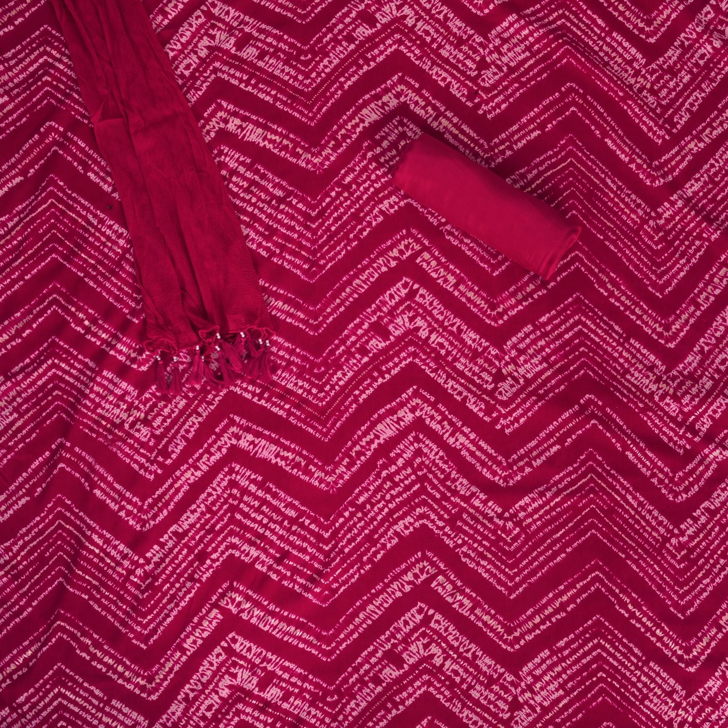 Candy Red Shibori rayon Unstitched Salwar Suit