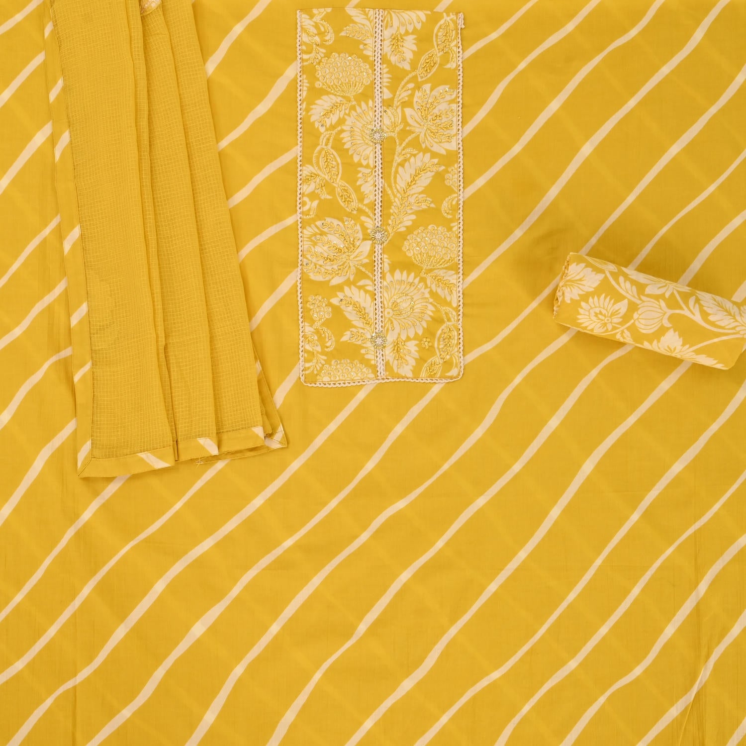 Crayola Yellow Leheriya Cotton Unstitched Suit Set