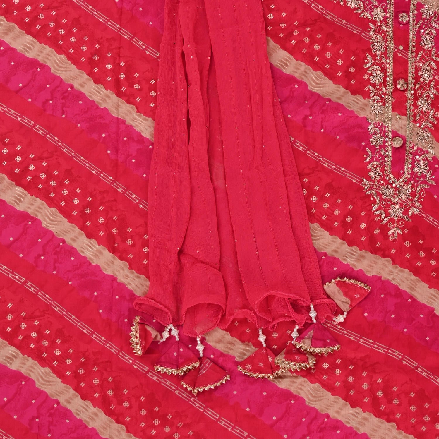 Rani Special Teej Leheriya Cotton Unstitched Suit Set