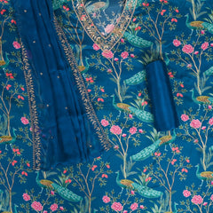 Peacock Print Gaji Silk Suit Set