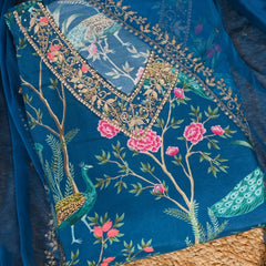 Peacock Print Gaji Silk Suit Set
