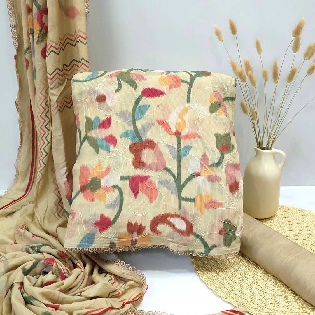 Kalamkari Print Burberry Unstitched Suit Set