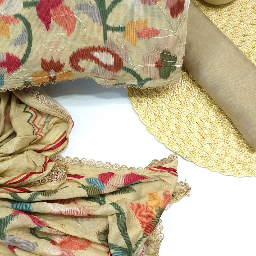 Kalamkari Print Burberry Unstitched Suit Set