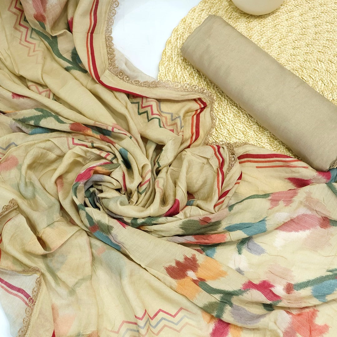 Kalamkari Print Burberry Unstitched Suit Set