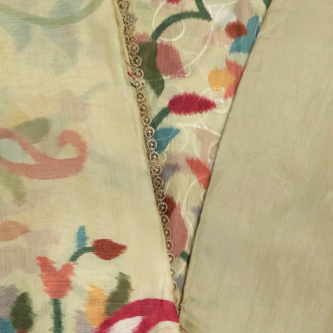 Kalamkari Print Burberry Unstitched Suit Set