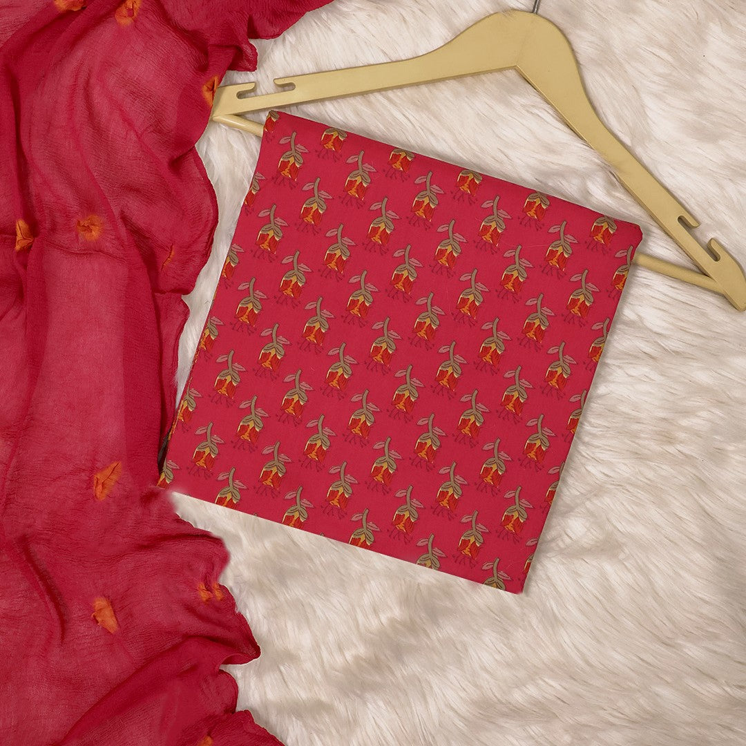 Kalamkari Print Cotton Unstitched Suit Set