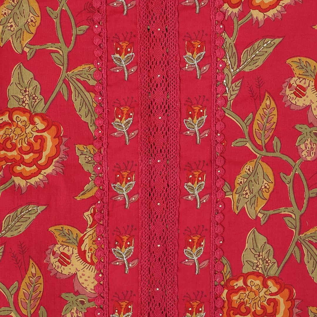Kalamkari Print Cotton Unstitched Suit Set