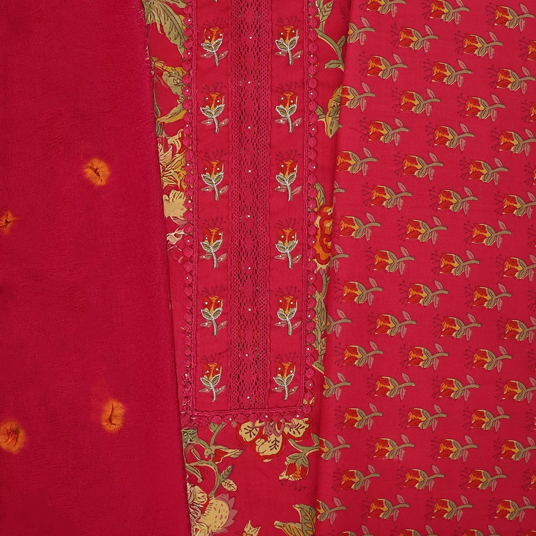 Kalamkari Print Cotton Unstitched Suit Set