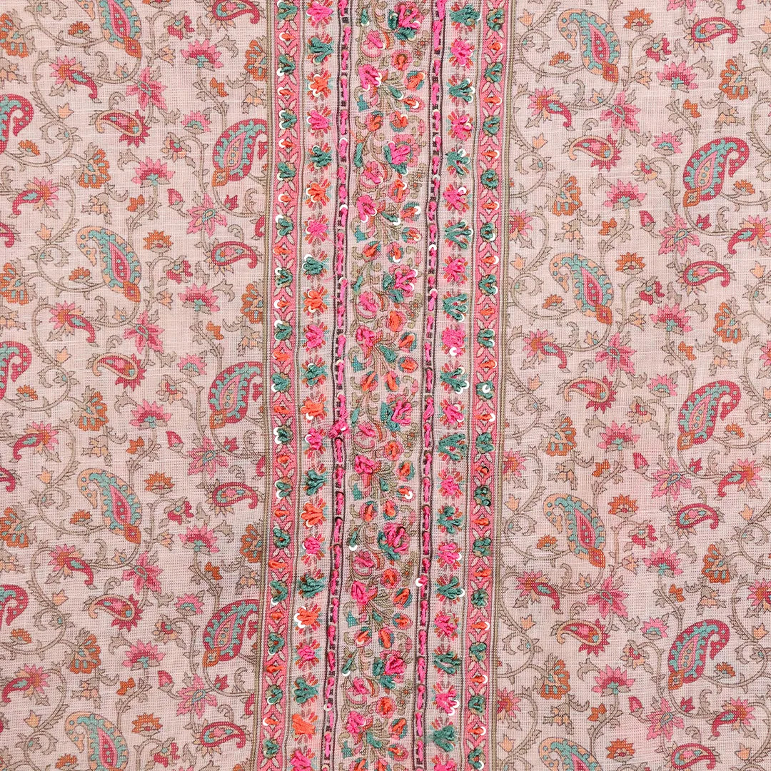 Kalamkari Print Linen Unstitched Suit Set