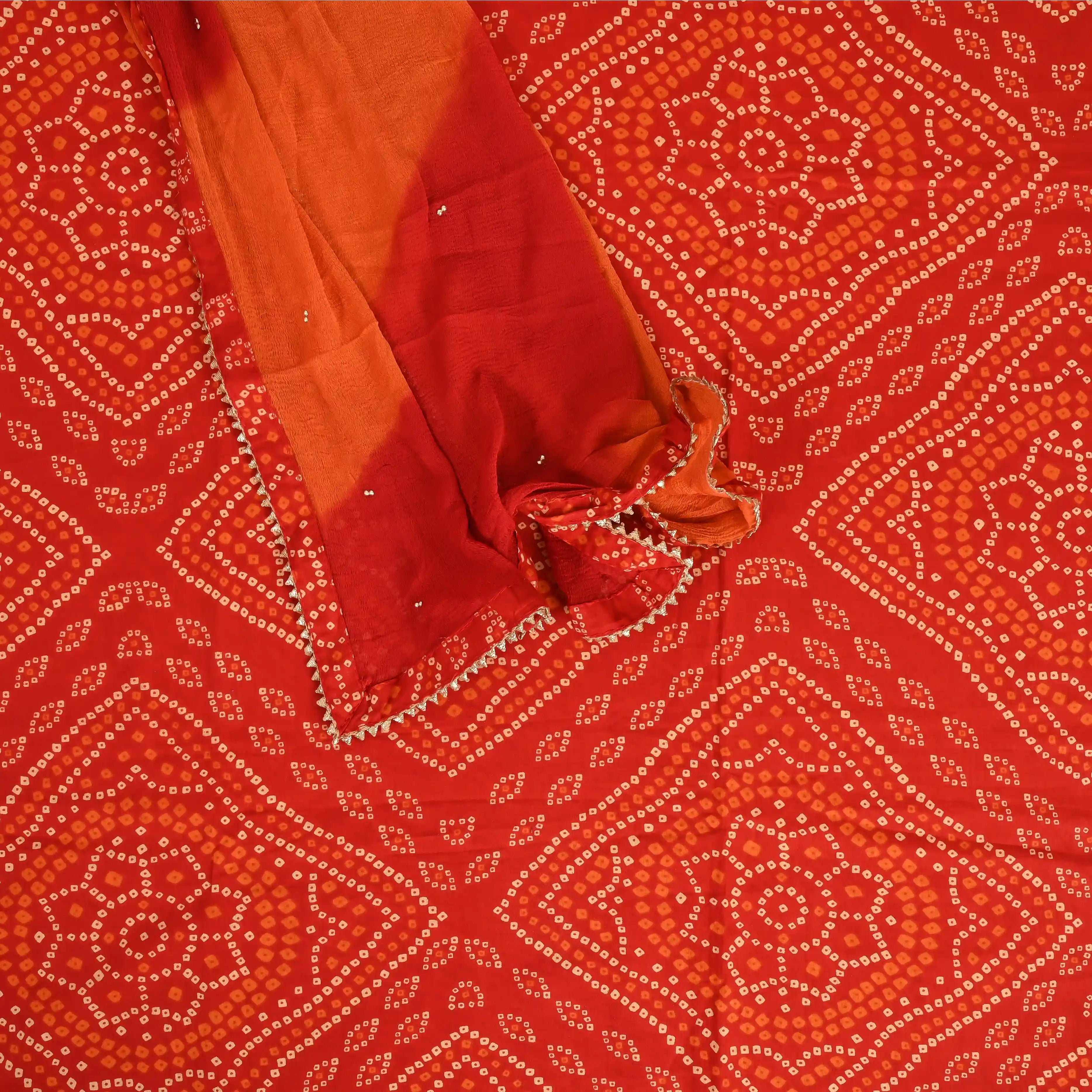 Karwachauth Special Bhandej Cotton Unstitched Suit Set