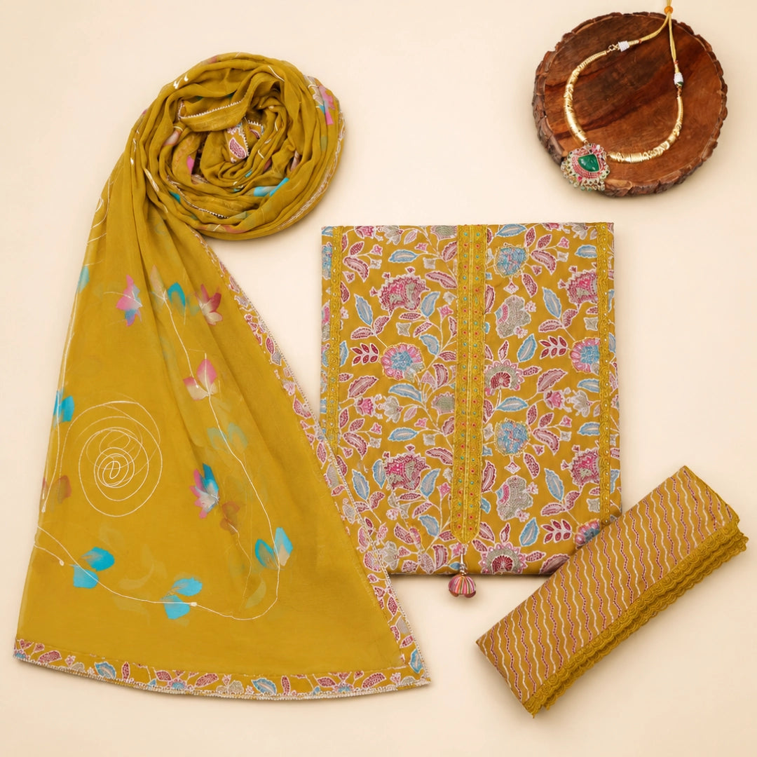 Katha Print Cotton Unstitched Suit Set