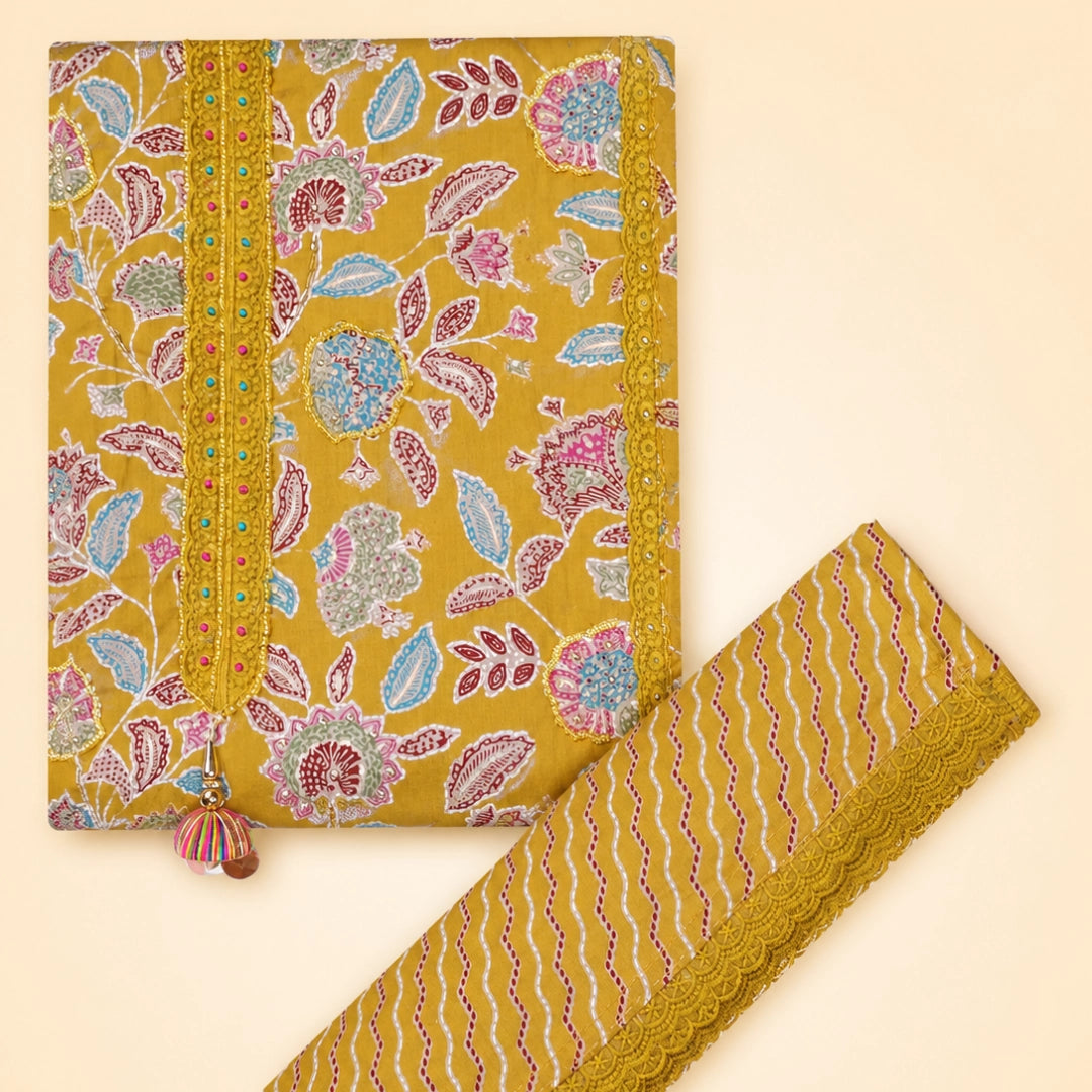 Katha Print Cotton Unstitched Suit Set