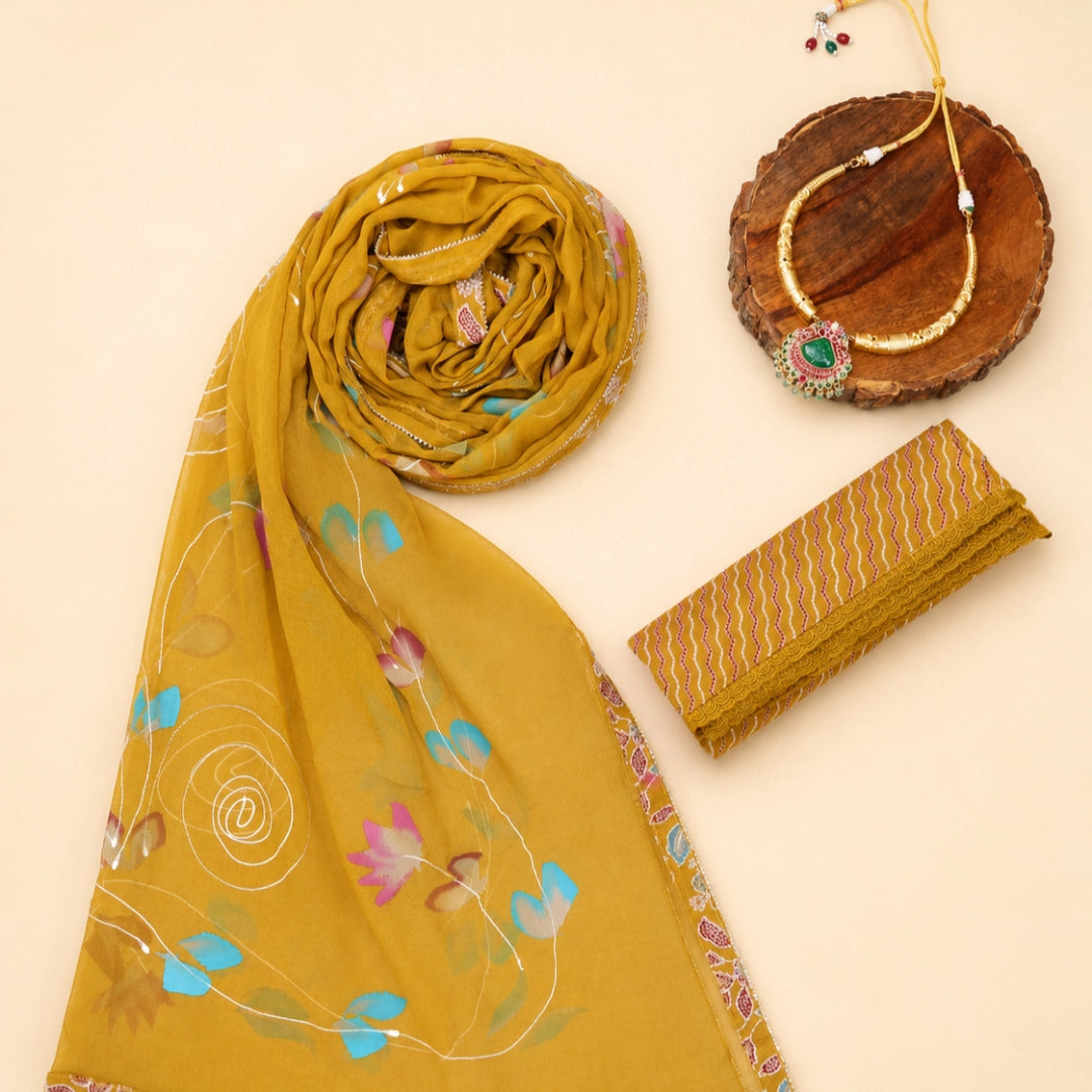 Katha Print Cotton Unstitched Suit Set
