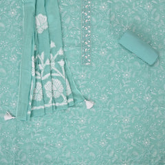 Sea Green Kota Doriya Embroidered Suit Set