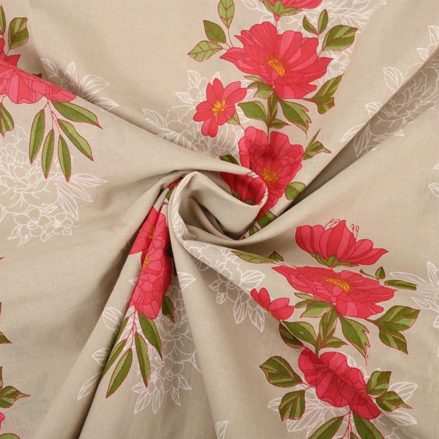 Latte Cream Floral Cotton Unstitched Suit Set