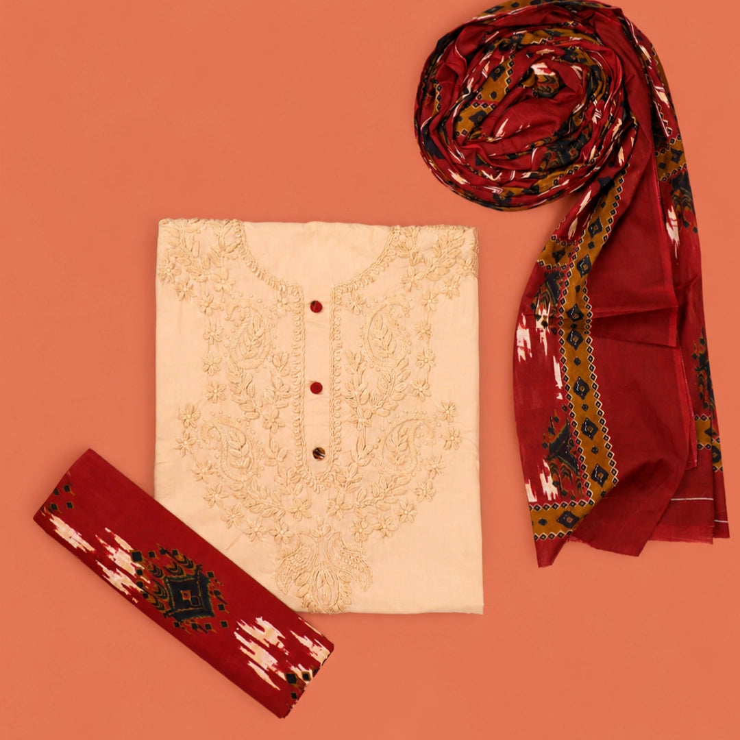 Latte Lakhnavi Cotton Unstitched Suit Set