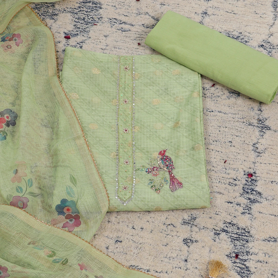 Laurel Green Kota Doriya Unstitched Suit Set