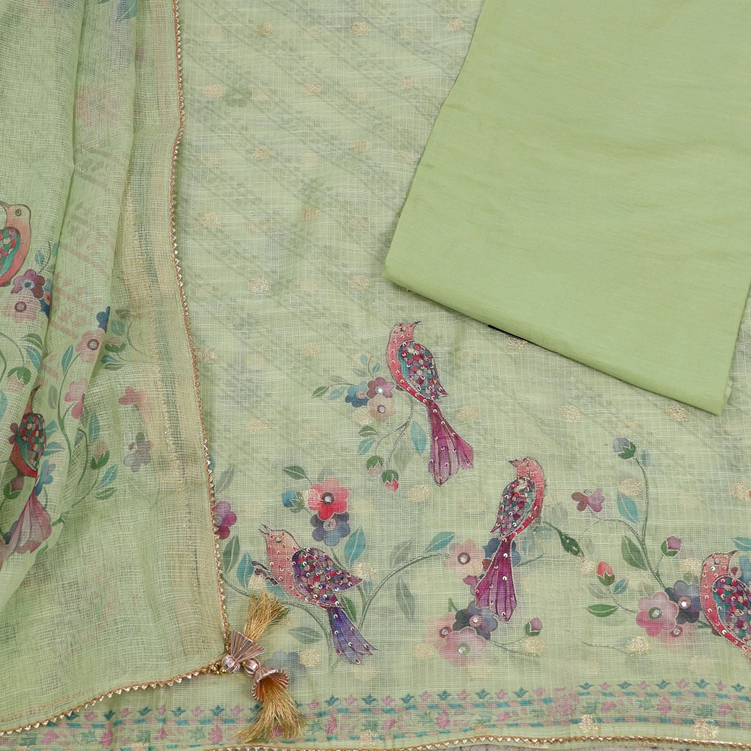 Laurel Green Kota Doriya Unstitched Suit Set