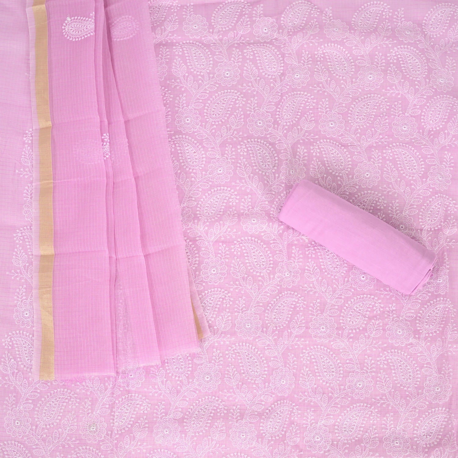 Lavender KotaDoriya Embroidered Unstitched Suit Set