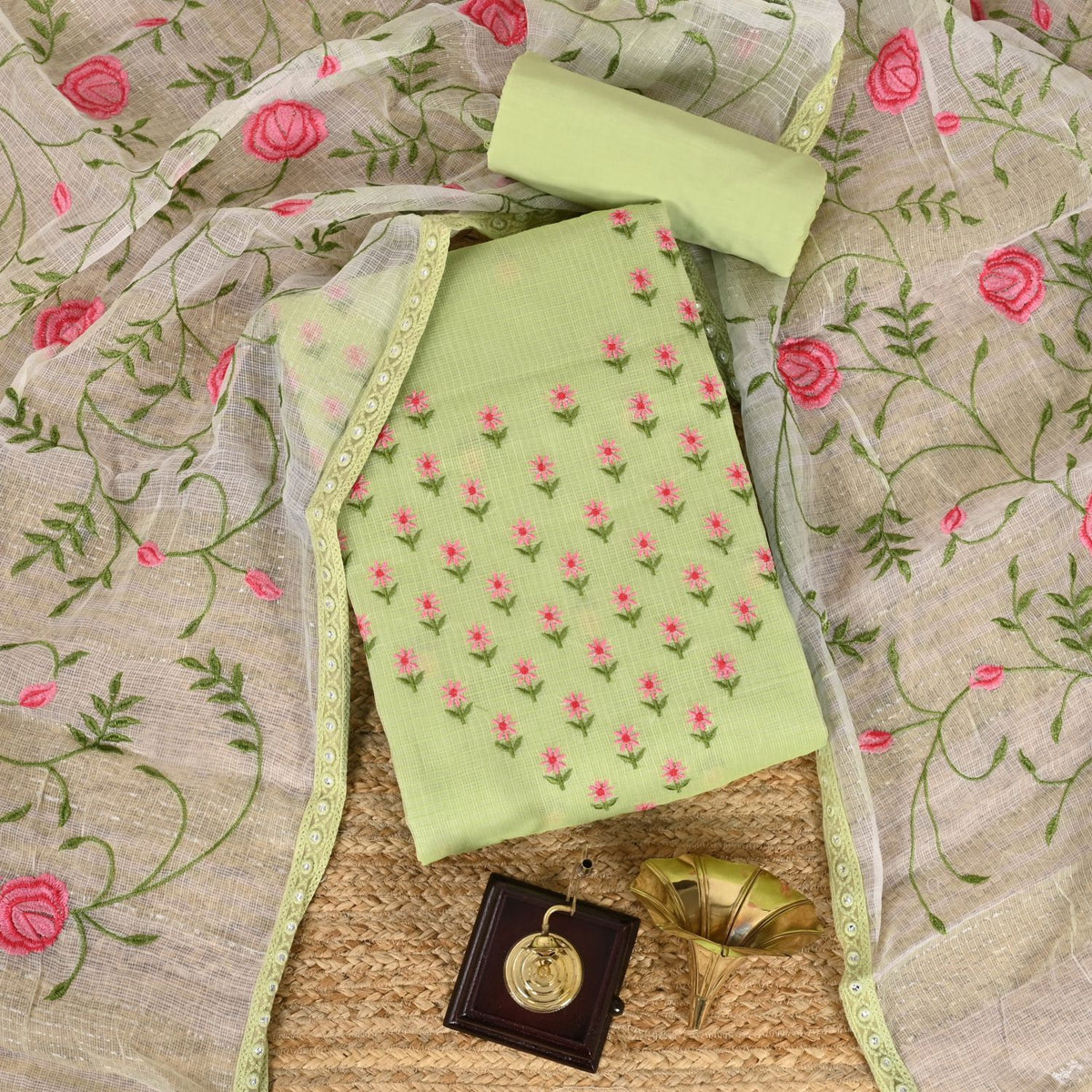 Leaffy Green KotaDoriya Unstitched Salwar Suit