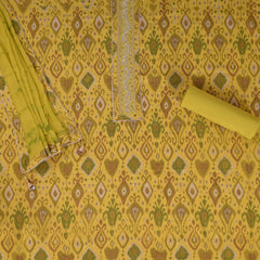 Lime Green Ikhat Cotton Unstitched Salwar Suit