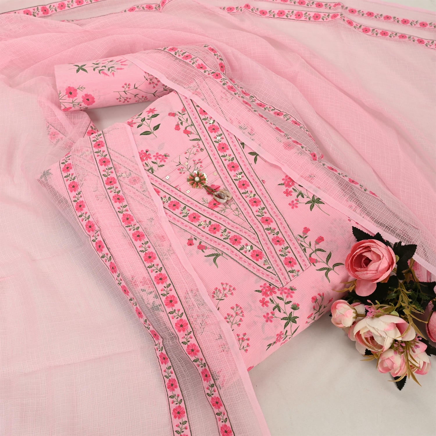 Lotus Pink Cotton Unstitched Suit Set