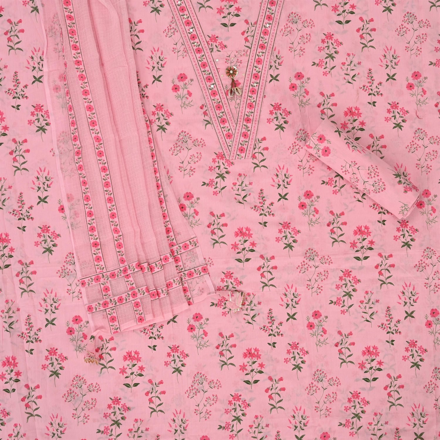 Lotus Pink Cotton Unstitched Suit Set
