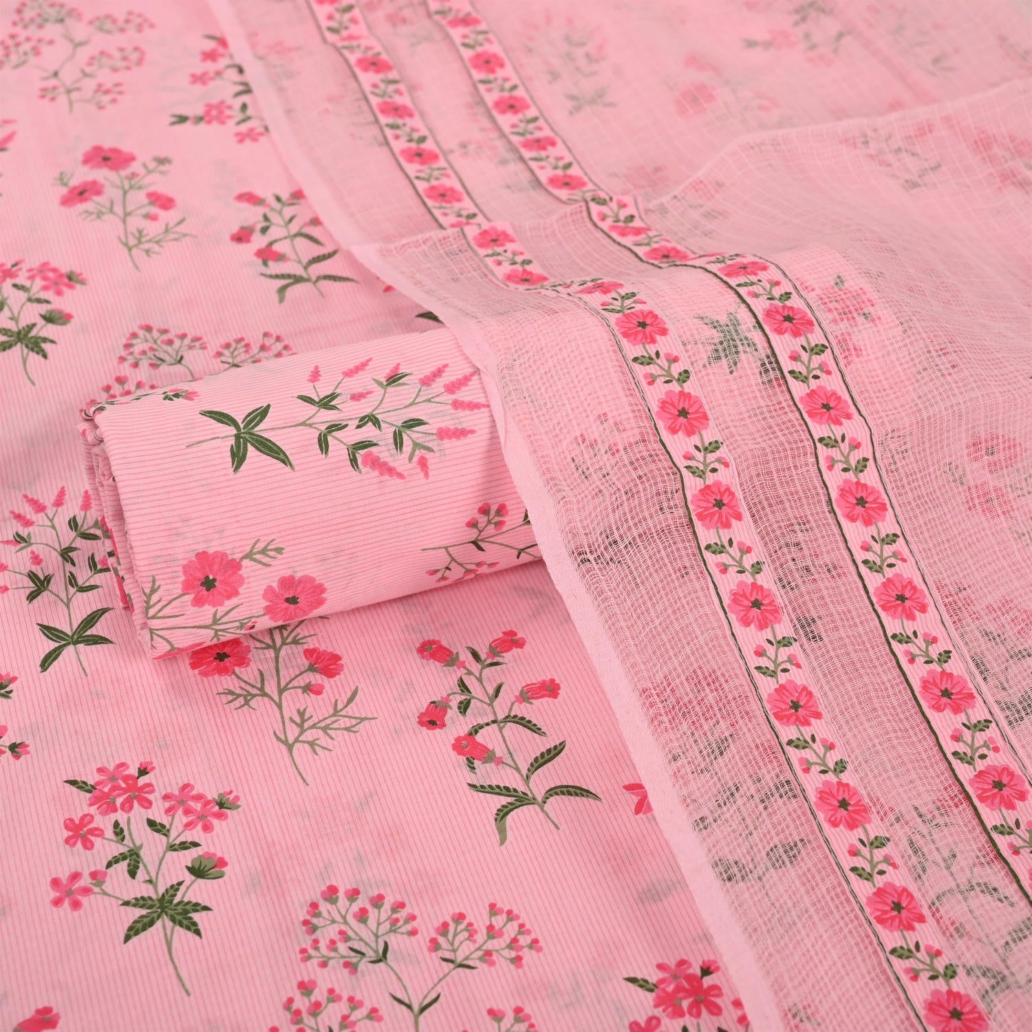 Lotus Pink Cotton Unstitched Suit Set
