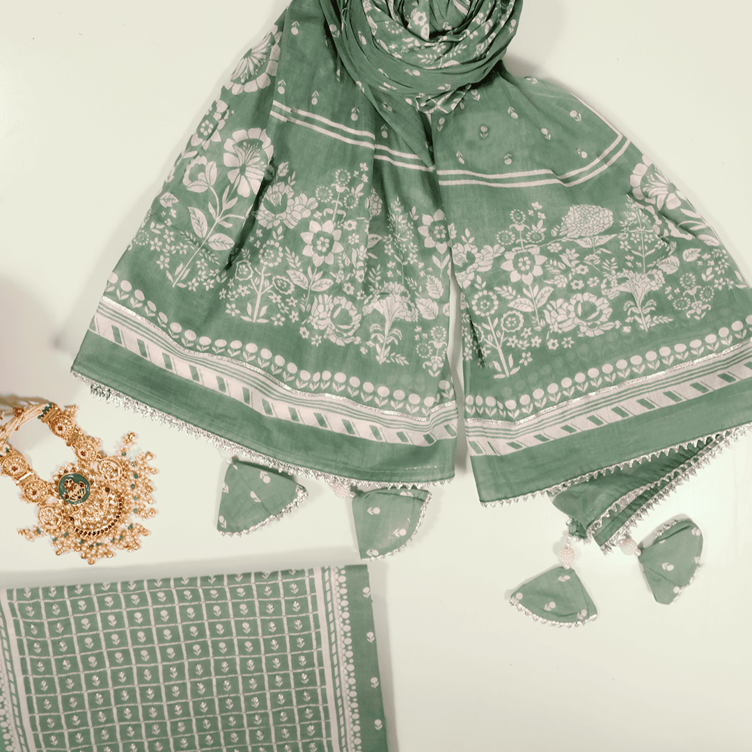 Lucite Green Cotton Unstitched Suit Set