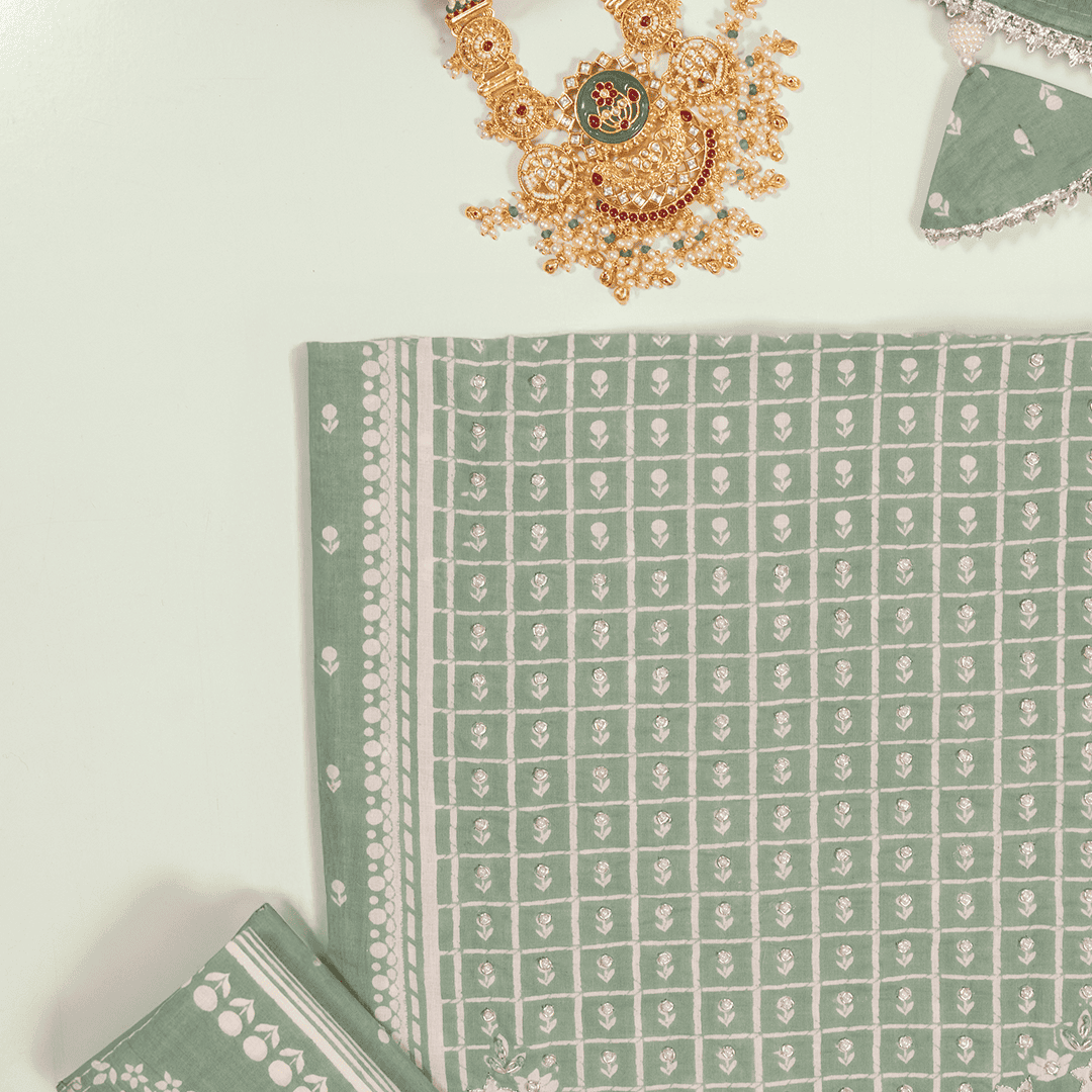Lucite Green Cotton Unstitched Suit Set