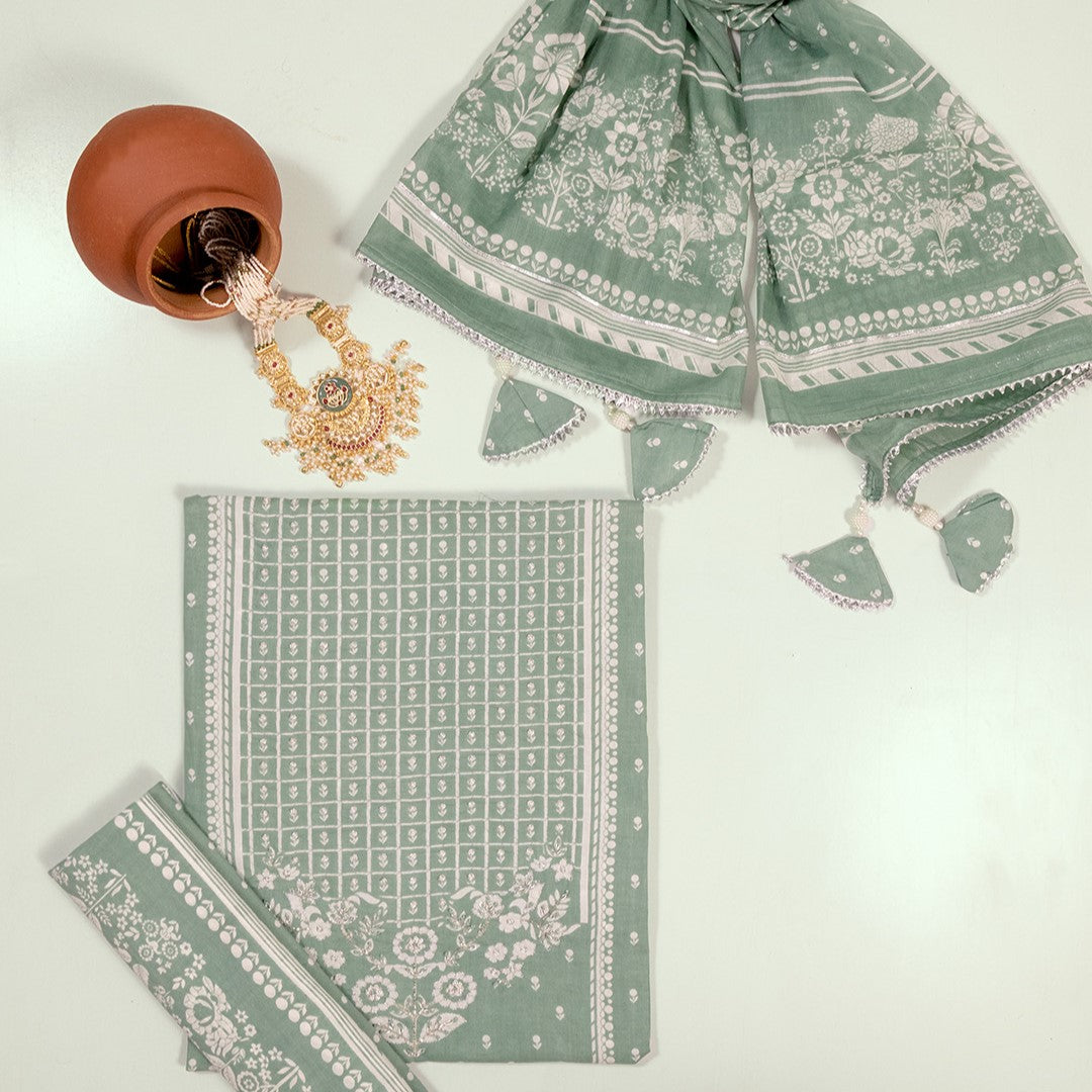Lucite Green Cotton Unstitched Suit Set