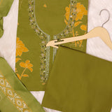 Lush Green Cotton Unstitched Suit Set