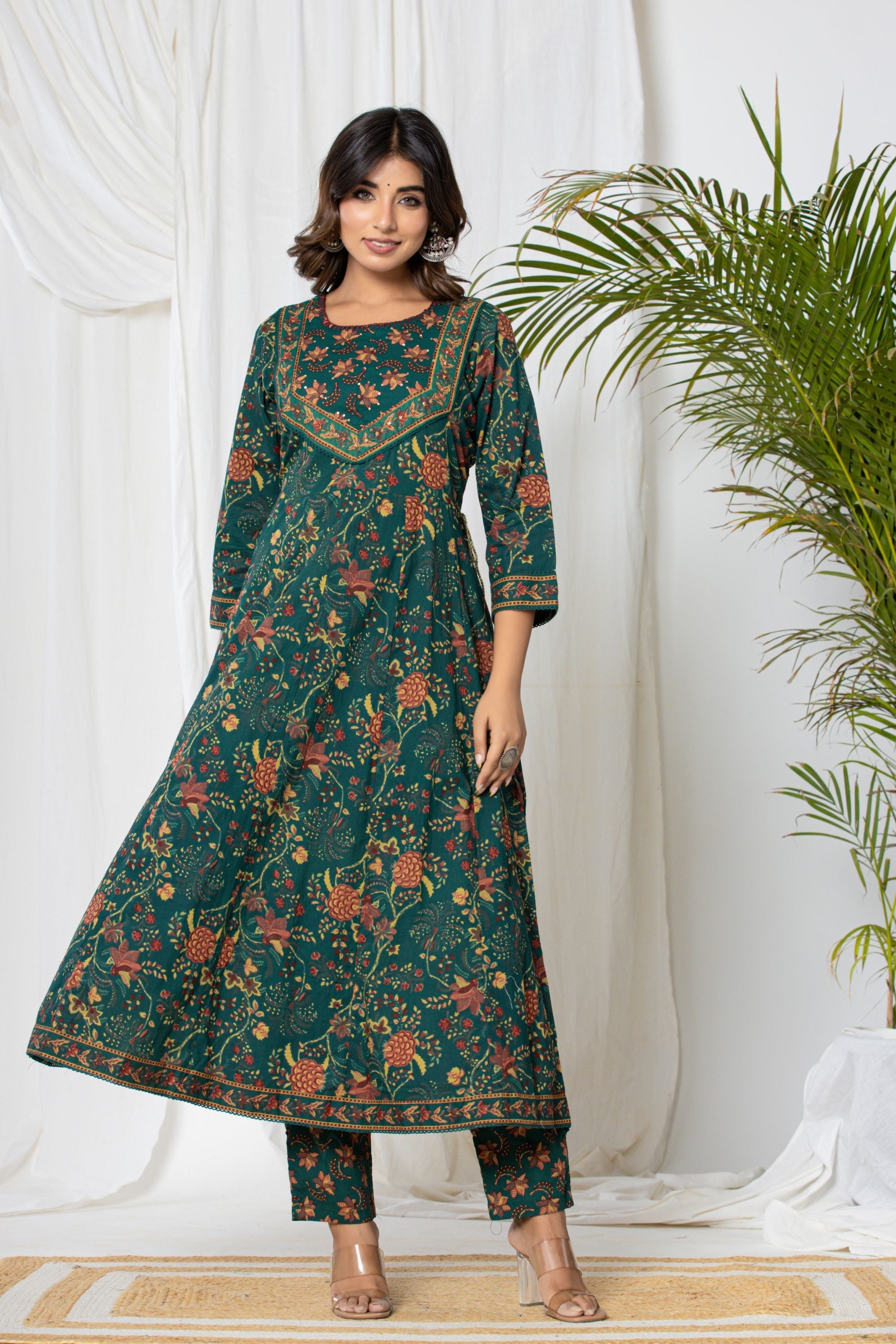 Lush Green Kalamkari Anarkali Suit Set