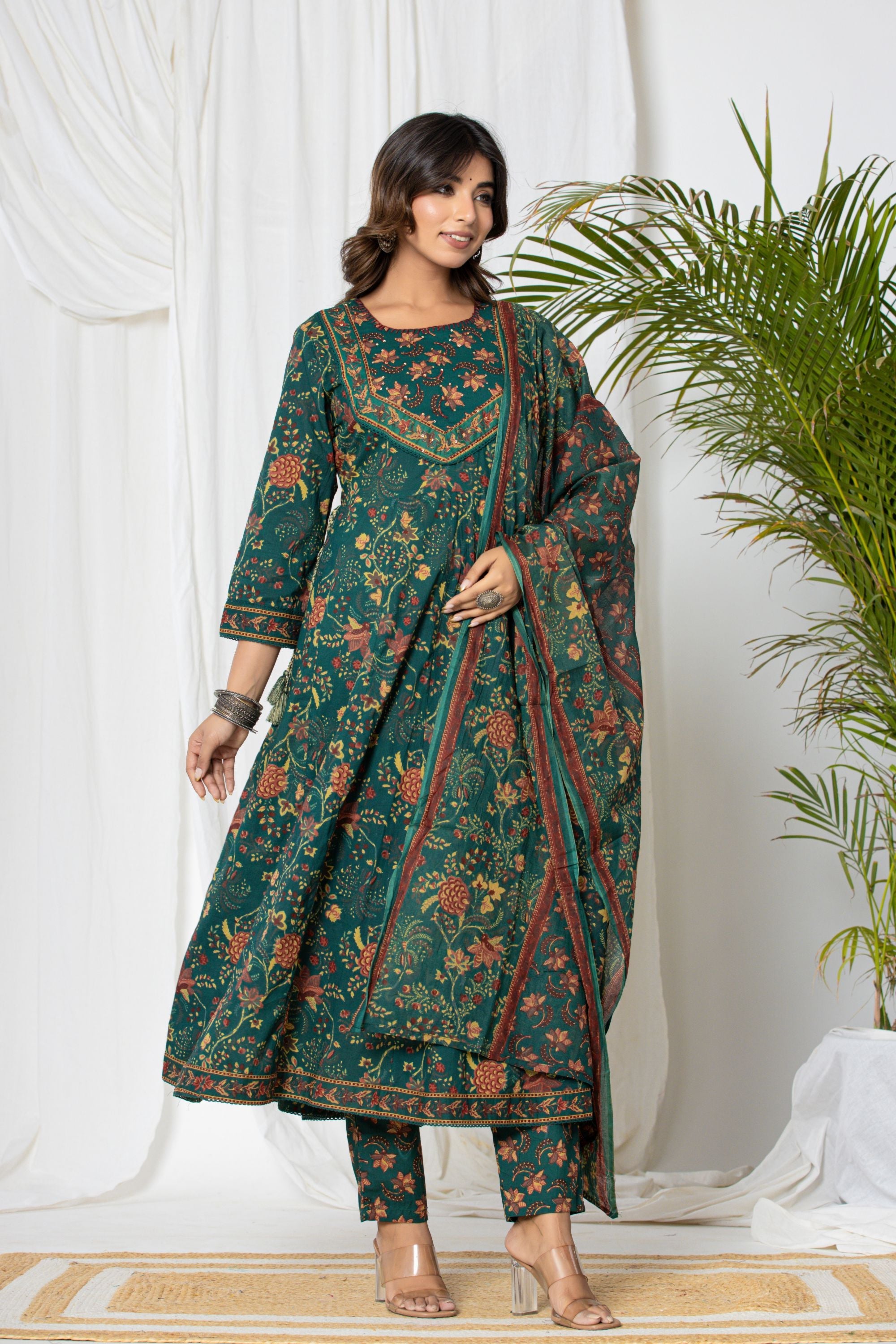 Lush Green Kalamkari Anarkali Suit Set