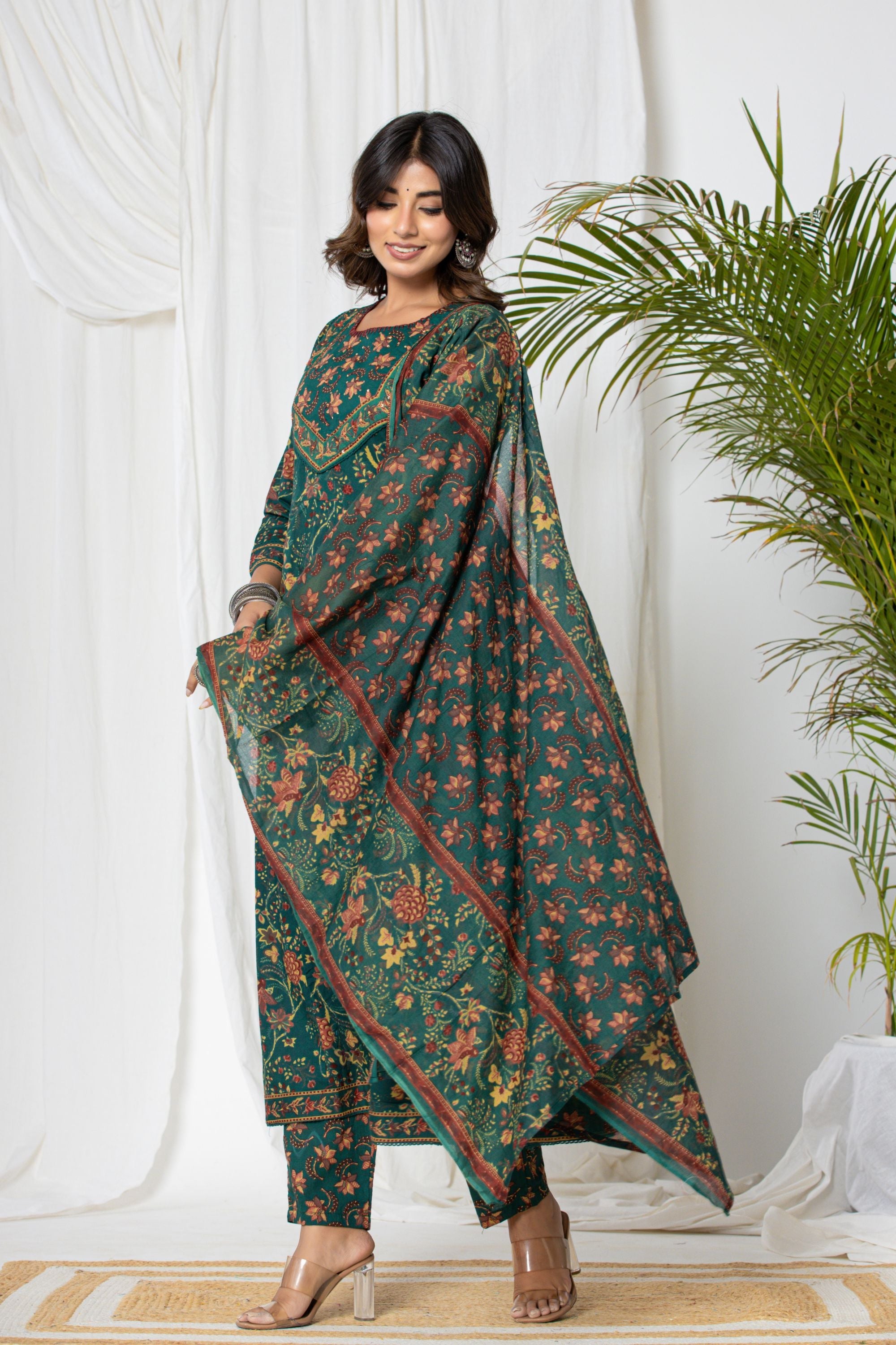 Lush Green Kalamkari Anarkali Suit Set