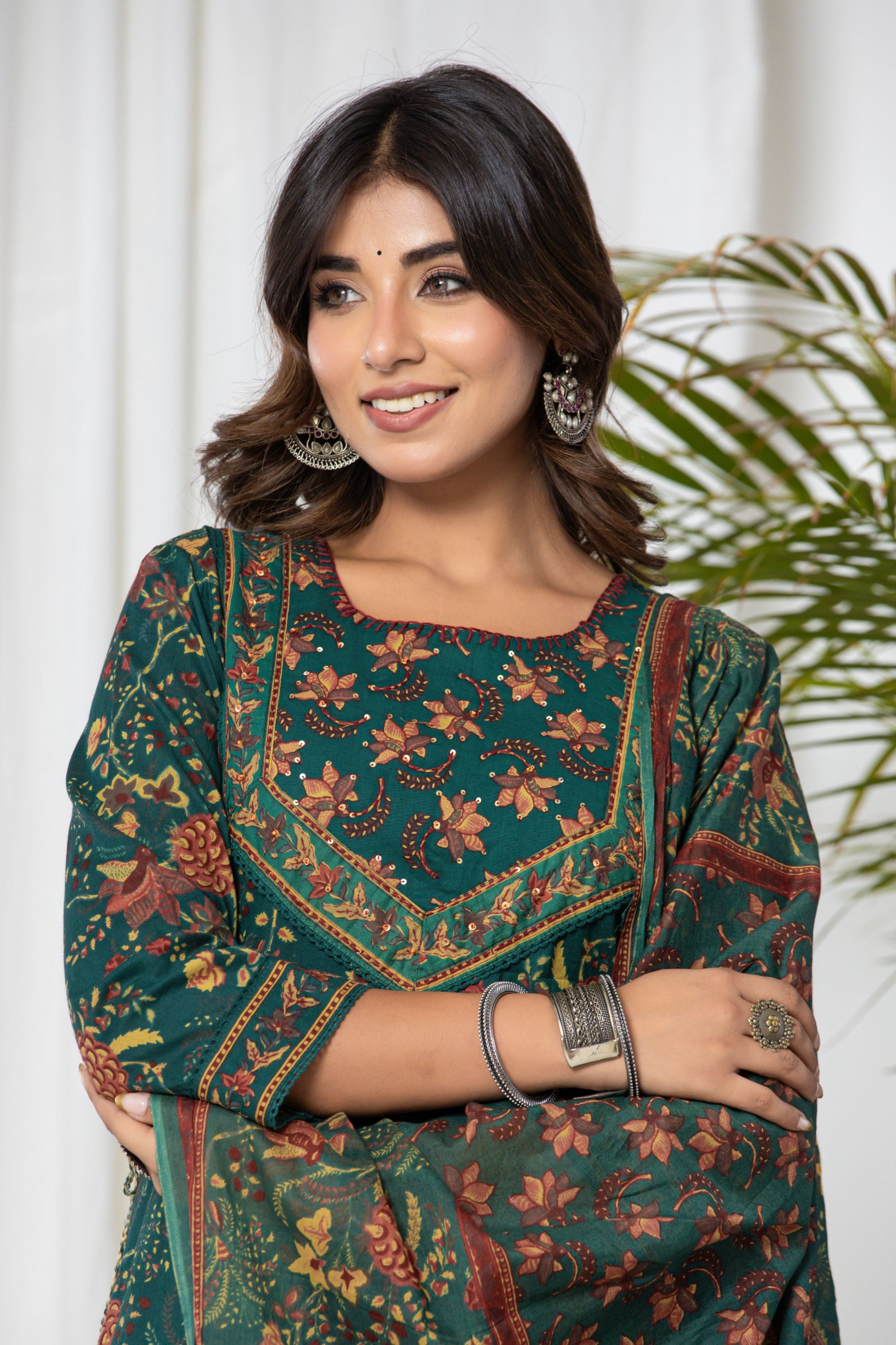 Lush Green Kalamkari Anarkali Suit Set