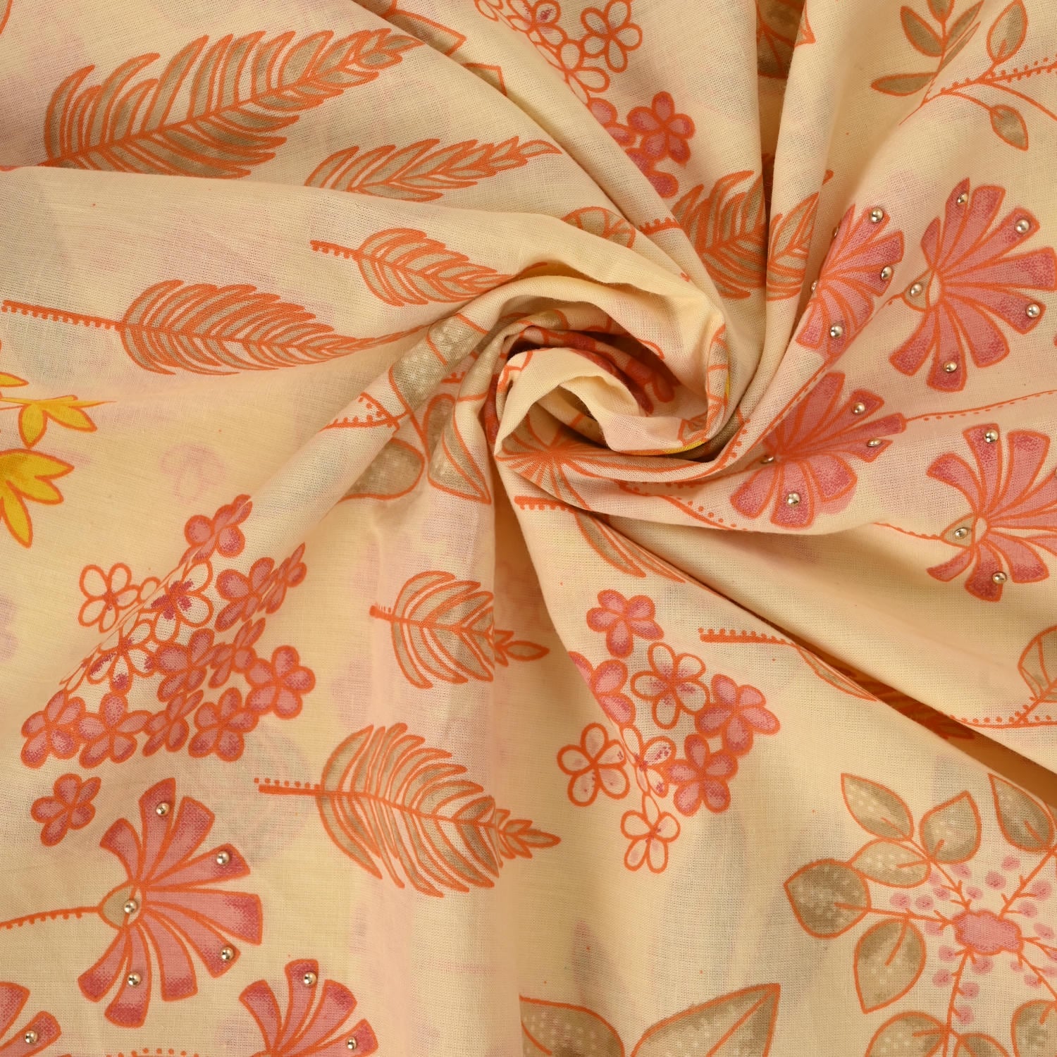Macroon Yellow Cotton Unstitched Suit Set