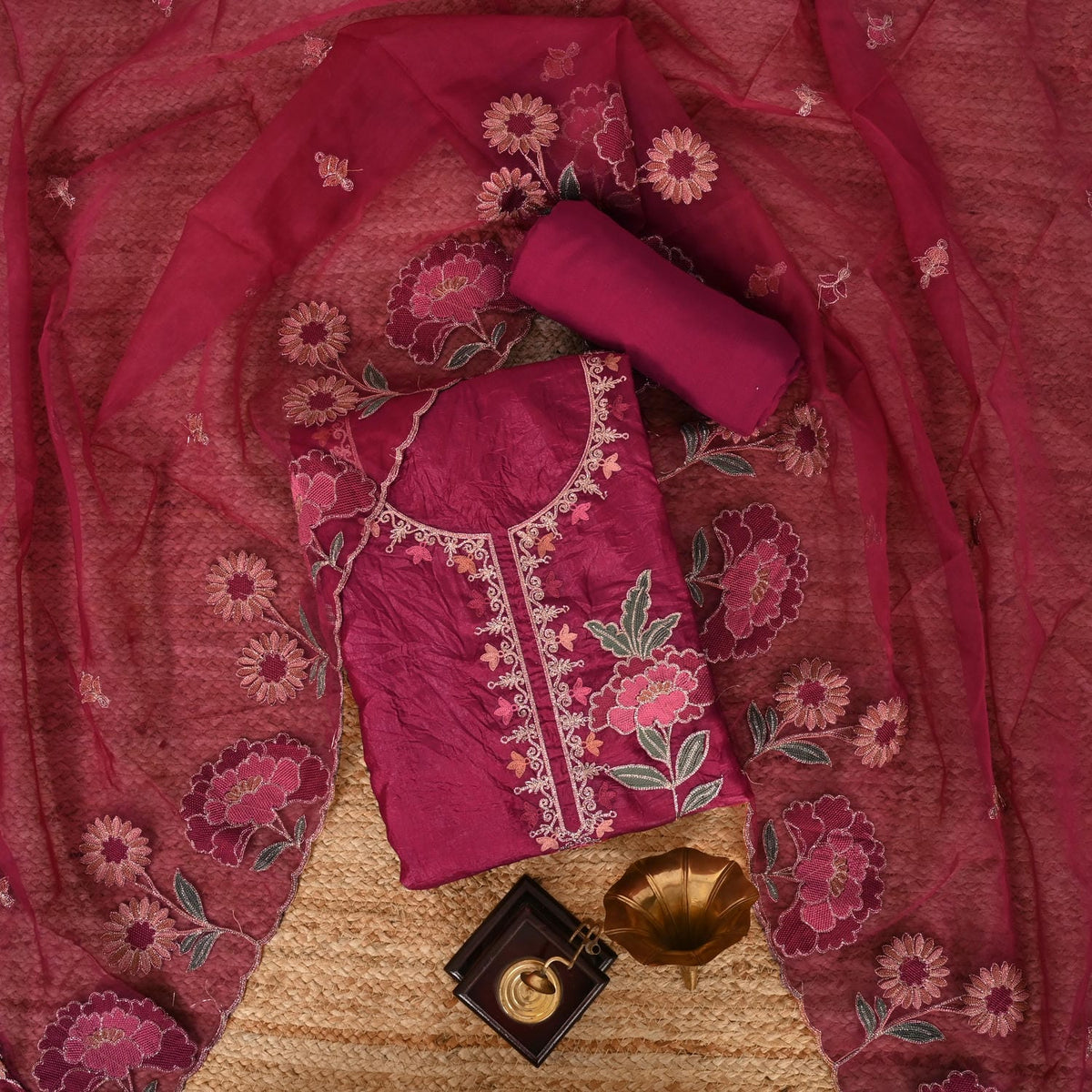 Magenta Pink Crush Tissue Suit Set