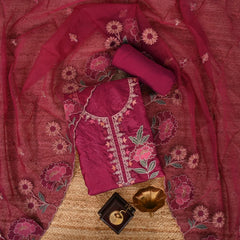 Magenta Pink Crush Tissue Suit Set