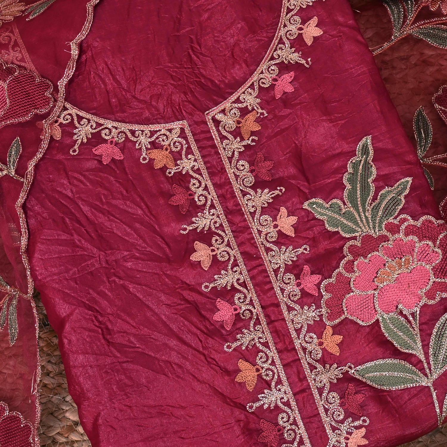 Magenta Pink Crush Tissue Suit Set