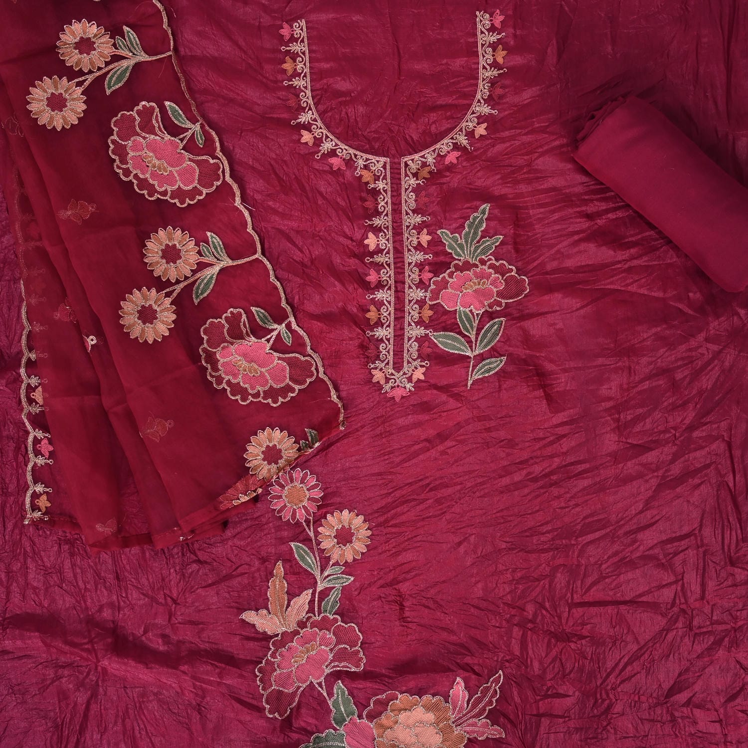 Magenta Pink Crush Tissue Suit Set