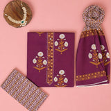 Maghony Wine Cotton Unstitched Suit Set