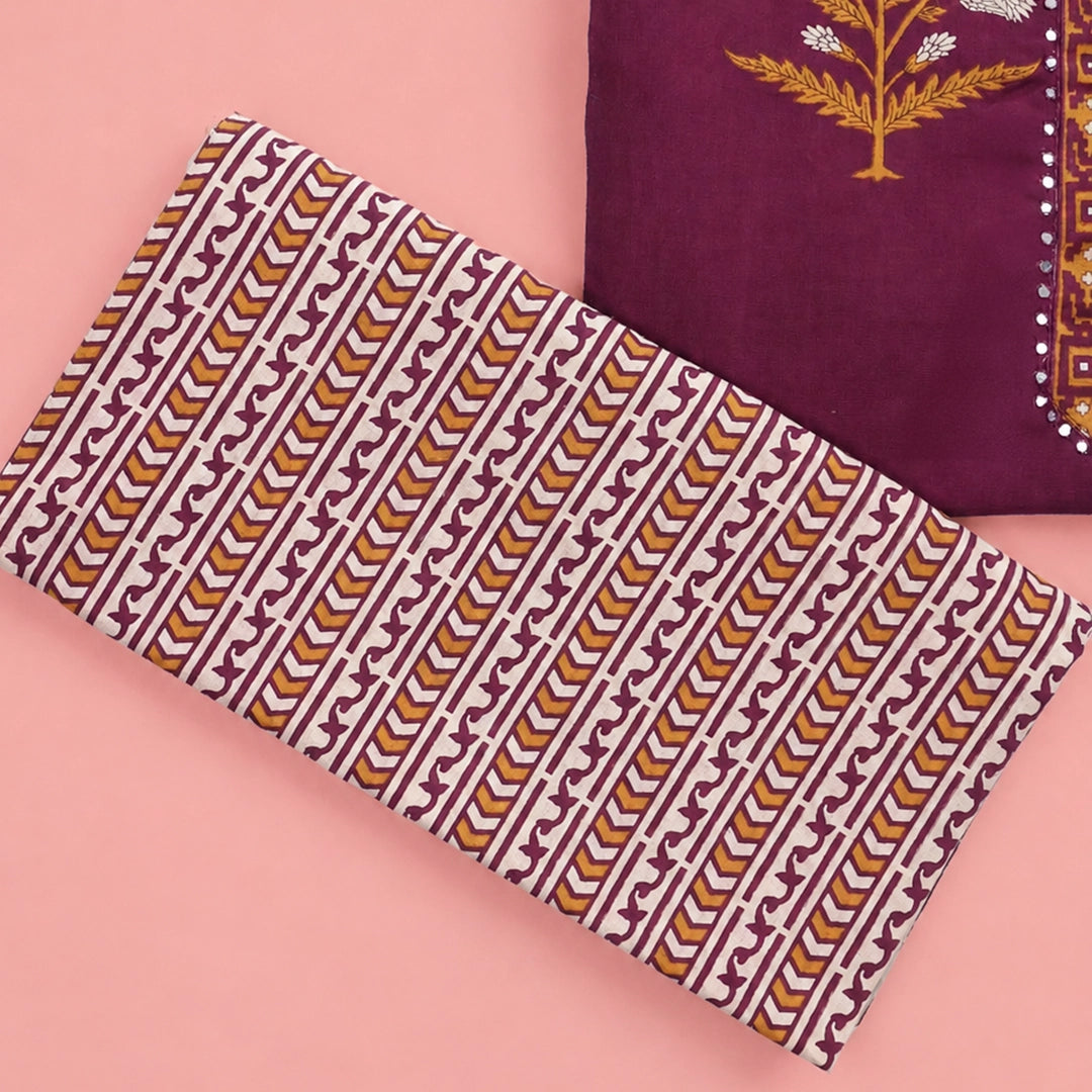 Maghony Wine Cotton Unstitched Suit Set