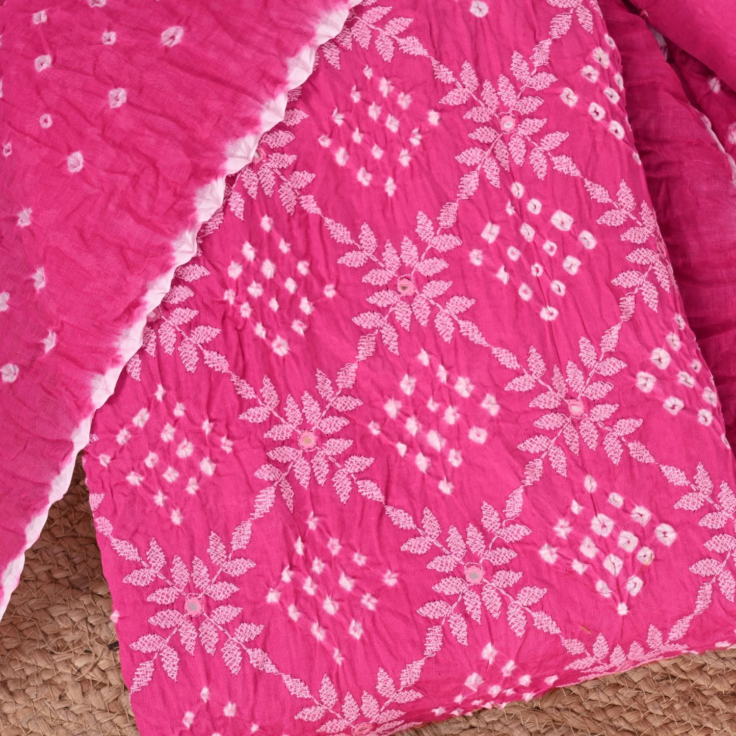 Magnite Pink Bandhani Cotton Suit Set