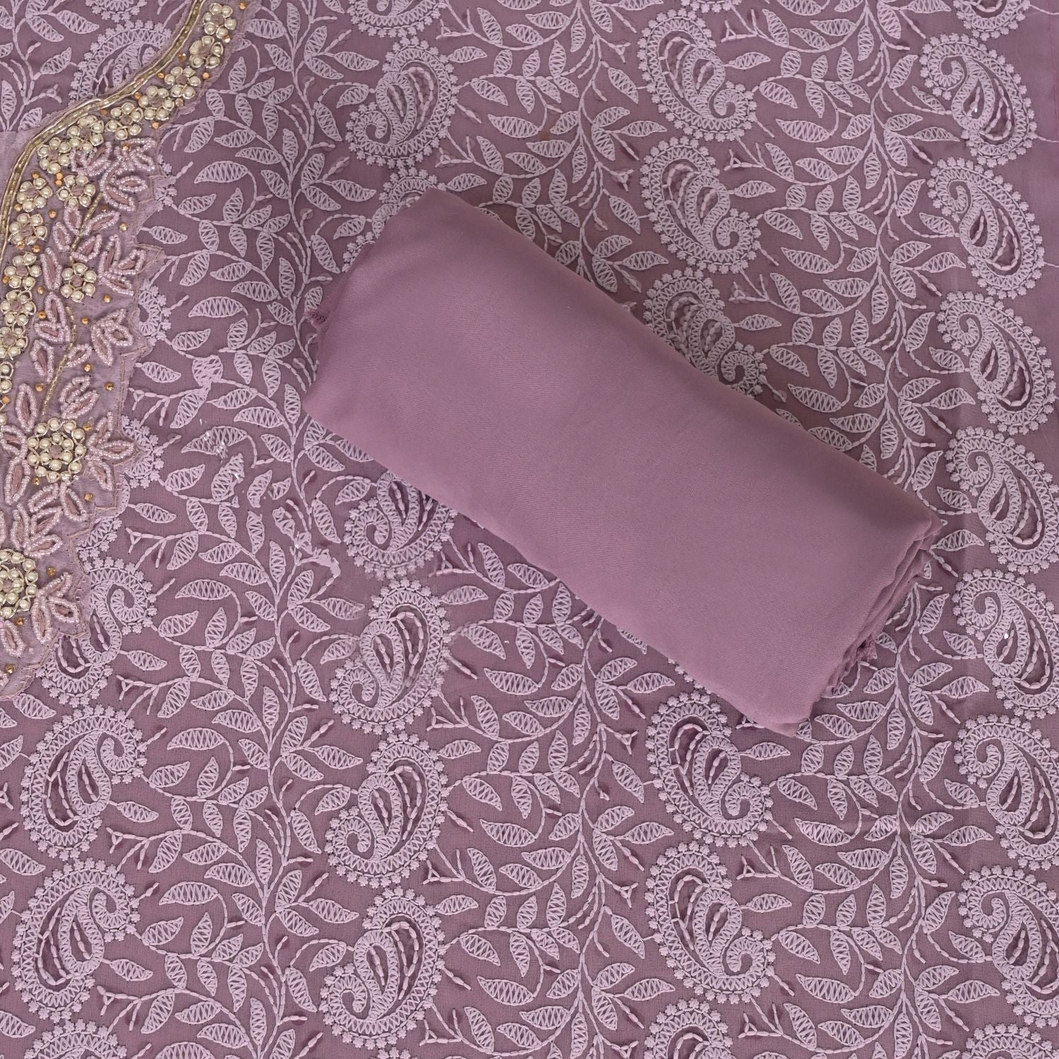 Mauve Chikankari Georgette Unstitched Salwar Suit