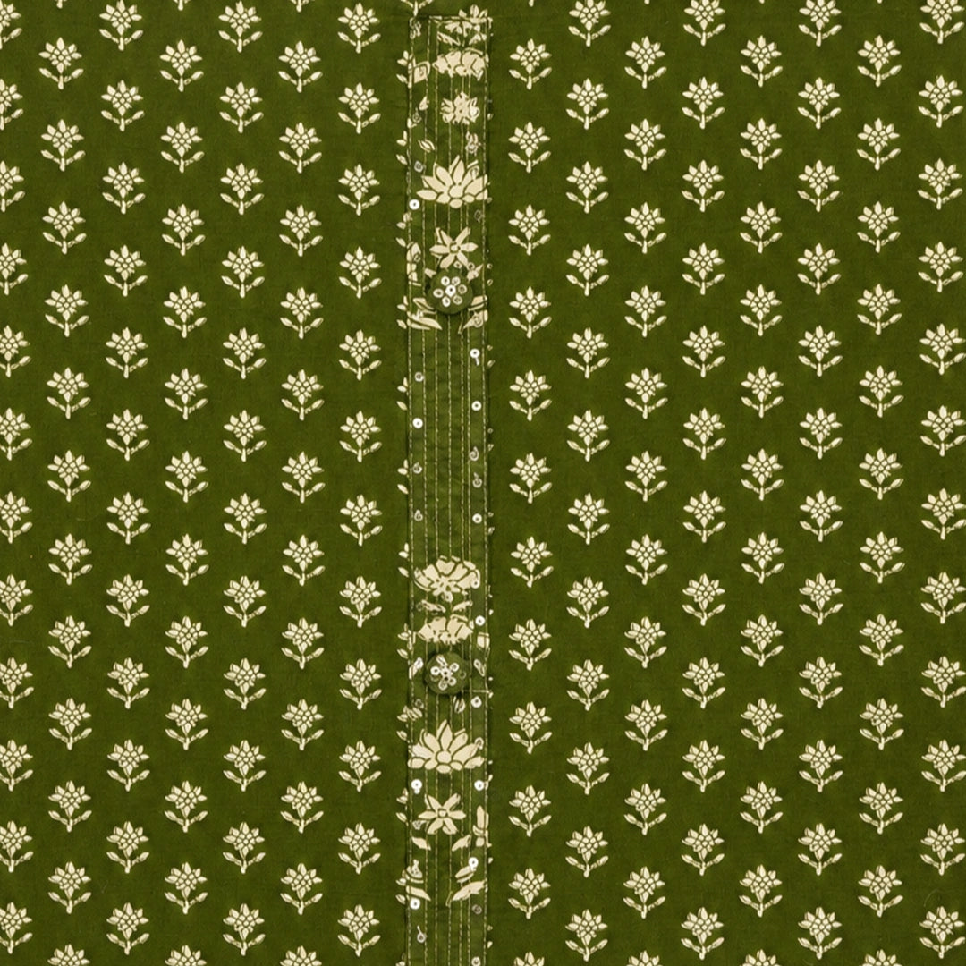 Mehandi Bagru Print Cotton Unstitched Suit Set