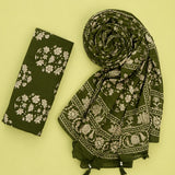 Mehandi Bagru Print Cotton Unstitched Suit Set