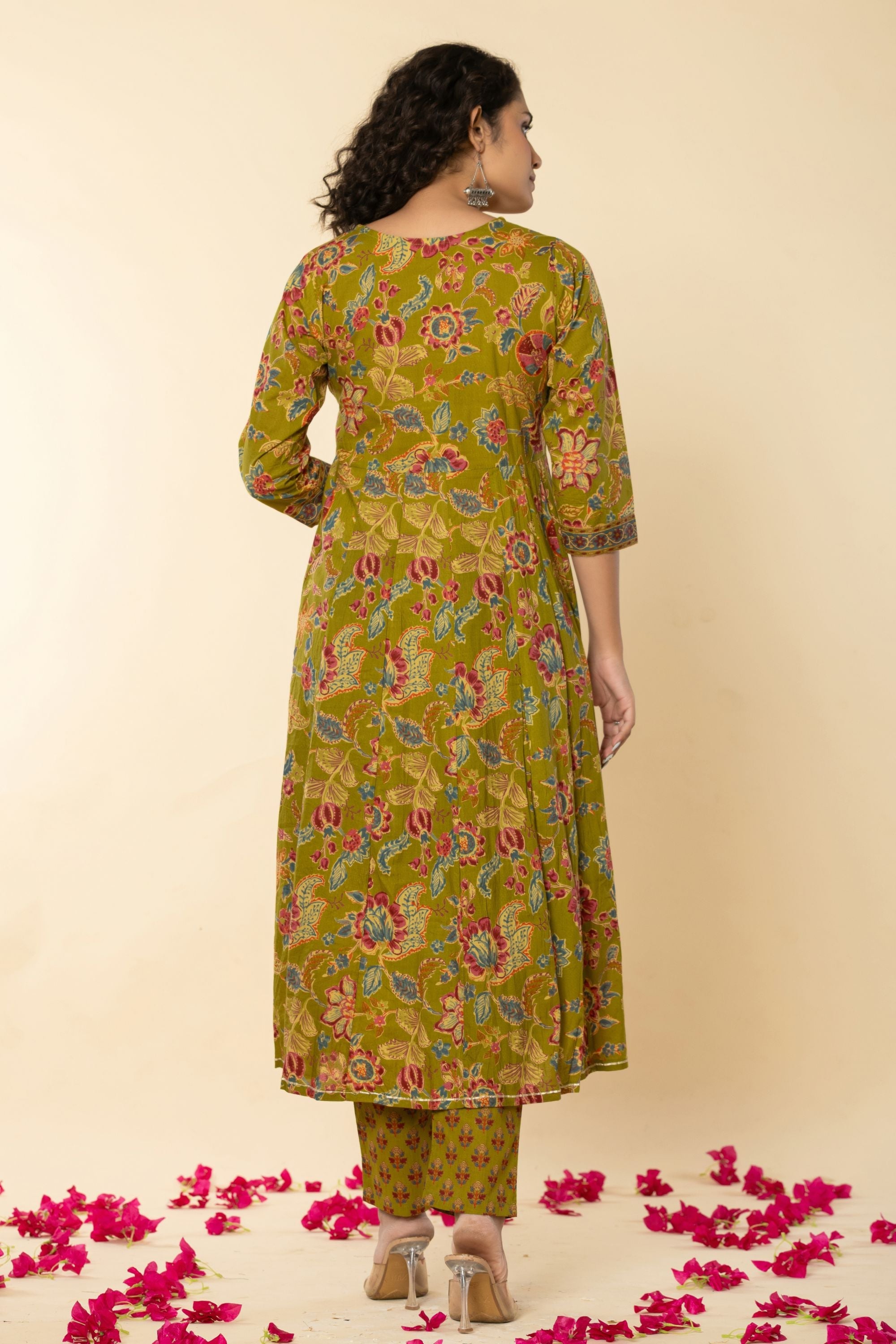 Mehandi Green Angrakh Cotton Suit Set