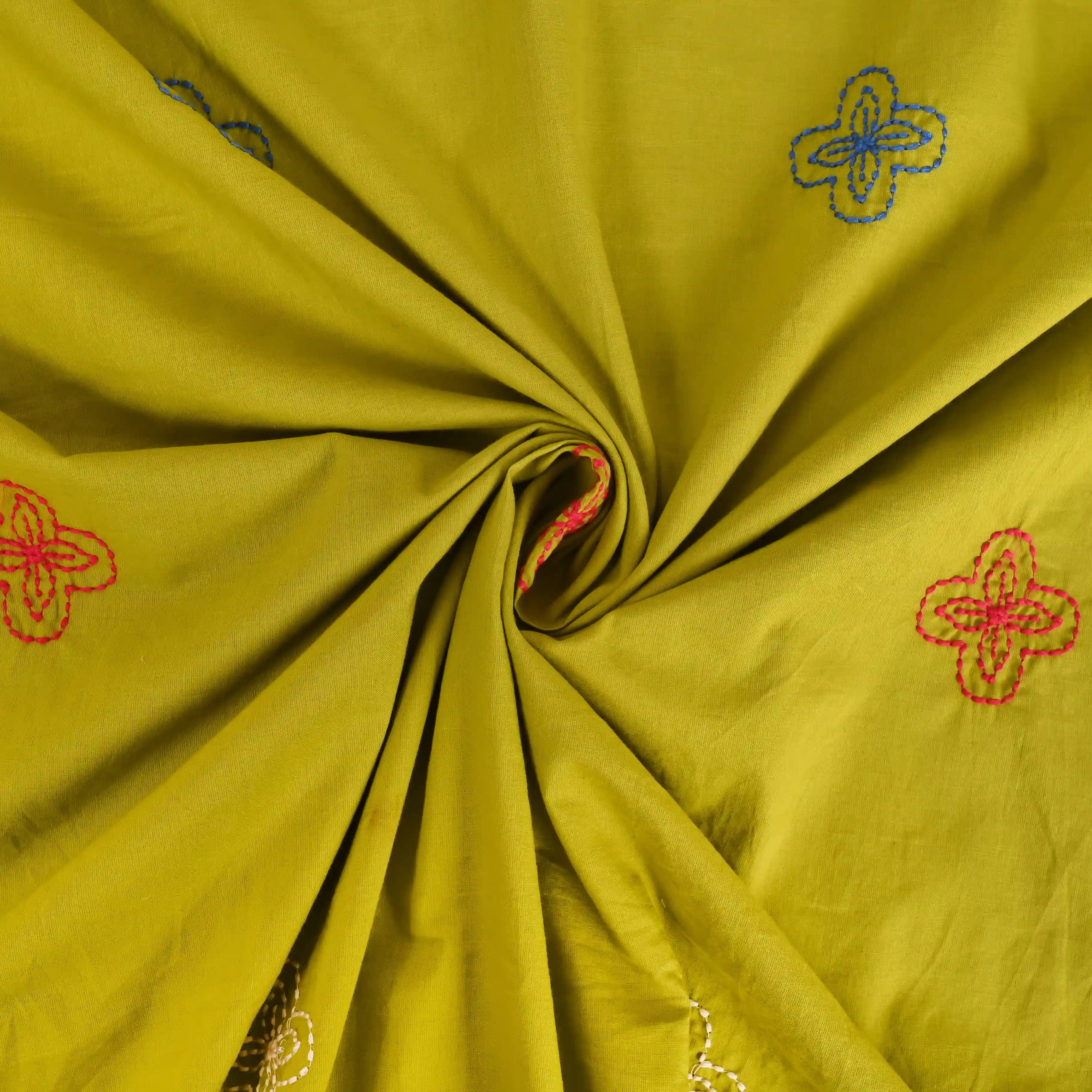 Mehandi Green Kath Cotton Unstitched Suit Set